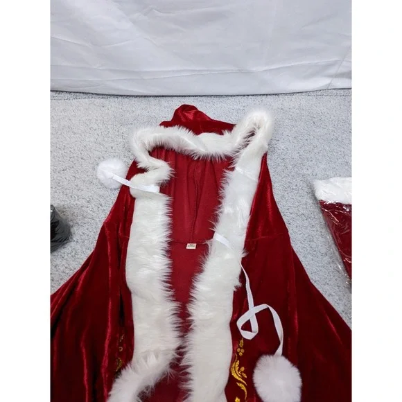 Mrs Santa Claus Velvet Costume Christmas Womens 4XL Hooded Belt Gloves New - Picture 14 of 16